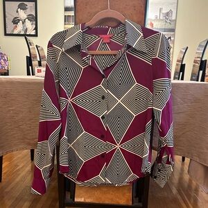 Sunny Leigh Burgundy and White Geometric Button Down Shirt